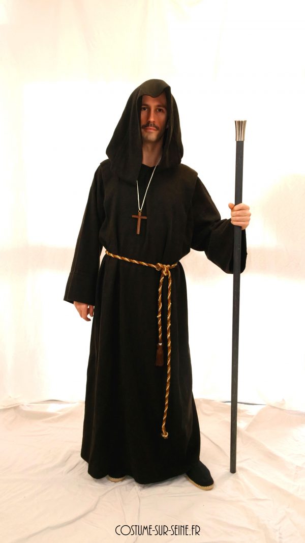 XCMVCN Déguisement Moine Médiéval Renaissance - Robe Prêtre Avec Capuche, Ceinture Et Collier Croix Halloween